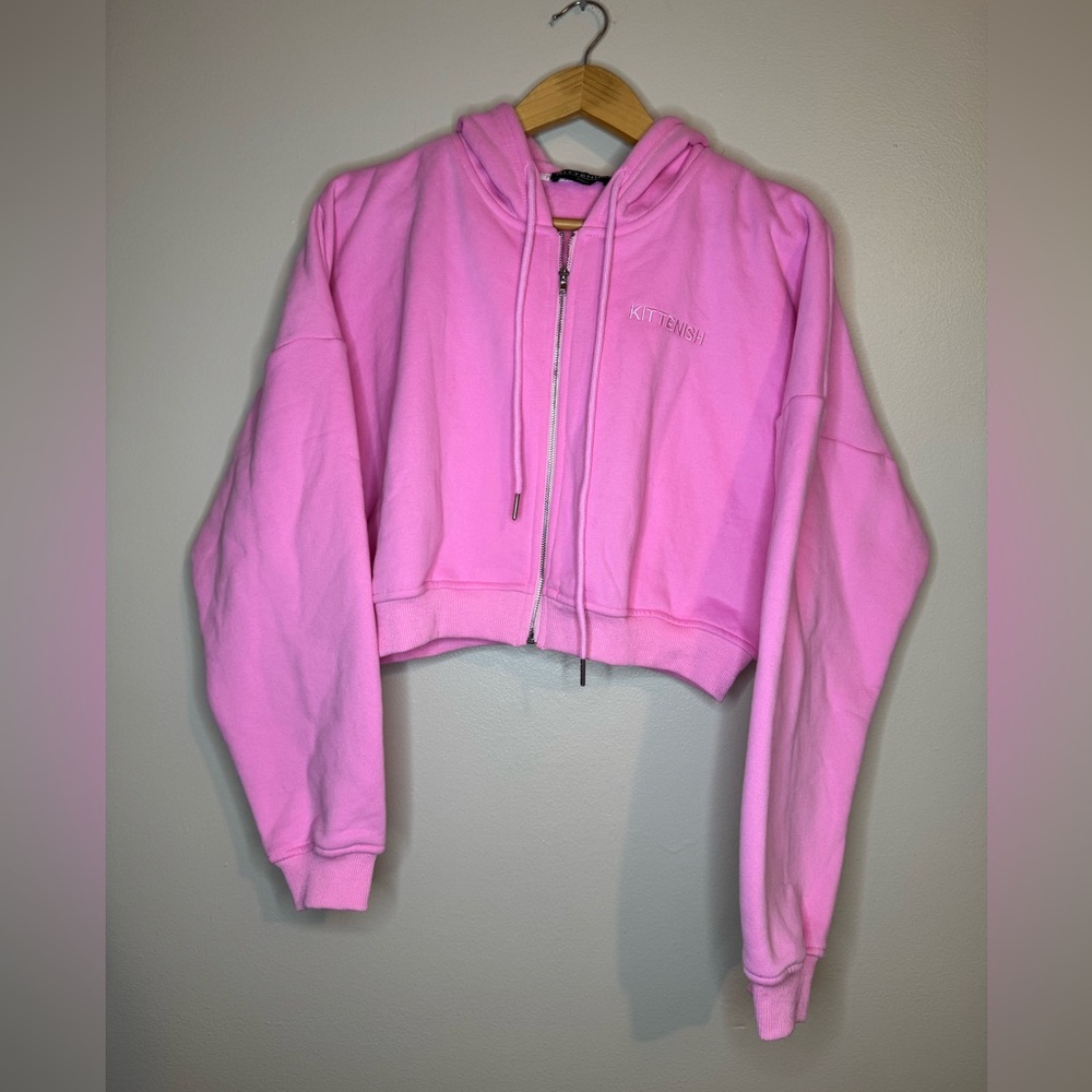 Kittenish Pink Lounge Set Cropped‎ Zip Hoodie & Shorts S/M
